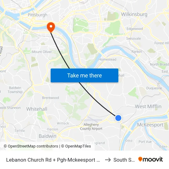 Lebanon Church Rd + Pgh-Mckeesport Blvd FS to South Side map