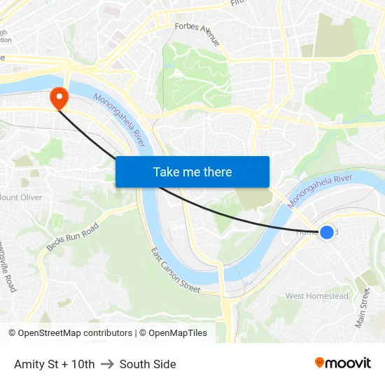 Amity St + 10th to South Side map