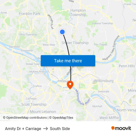 Amity Dr + Carriage to South Side map