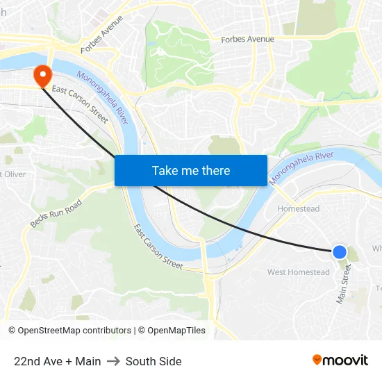 22nd Ave + Main to South Side map