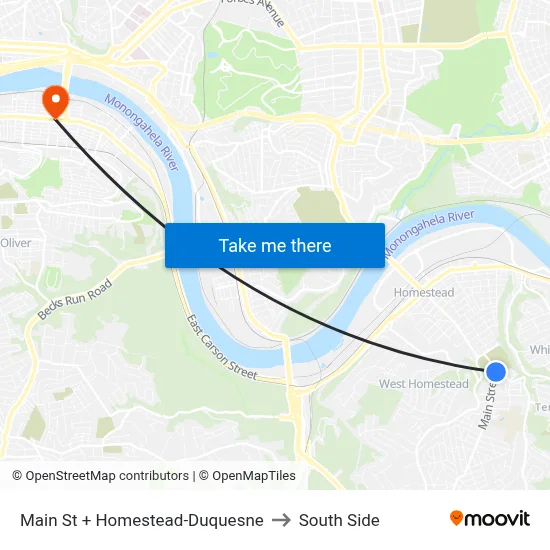 Main St + Homestead-Duquesne to South Side map