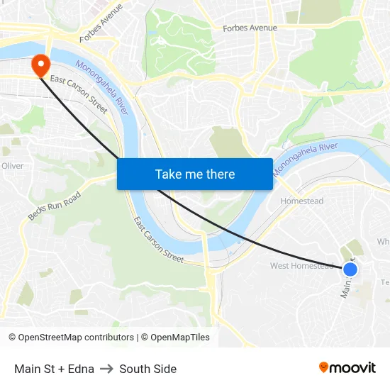 Main St + Edna to South Side map