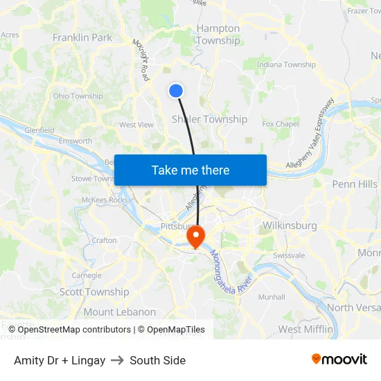 Amity Dr + Lingay to South Side map