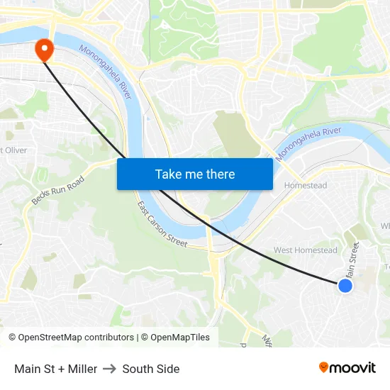 Main St + Miller to South Side map
