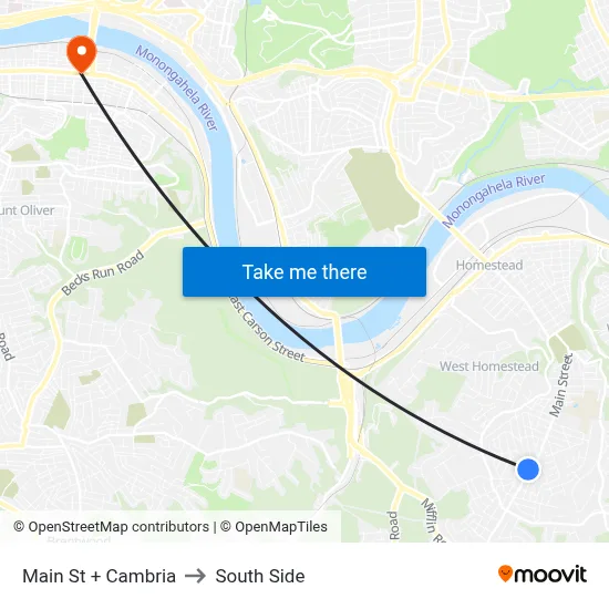 Main St + Cambria to South Side map