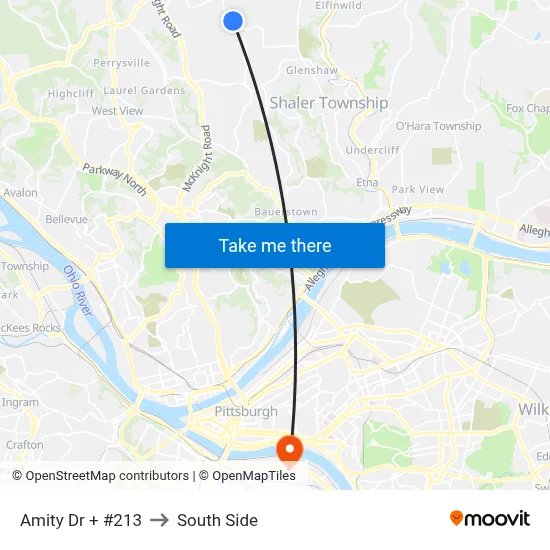 Amity Dr + #213 to South Side map