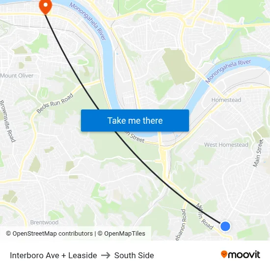 Interboro Ave + Leaside to South Side map