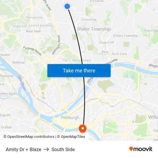 Amity Dr + Blaze to South Side map