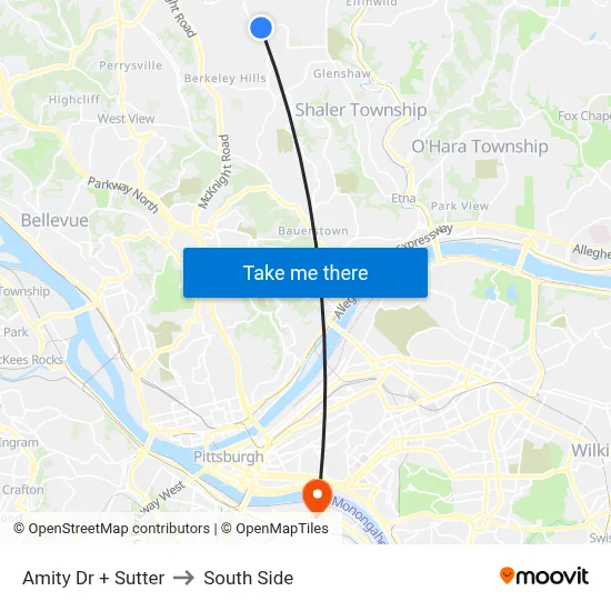 Amity Dr + Sutter to South Side map