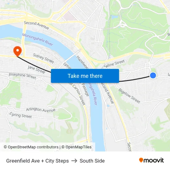 Greenfield Ave + City Steps to South Side map