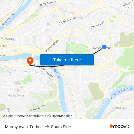 Murray Ave + Forbes to South Side map