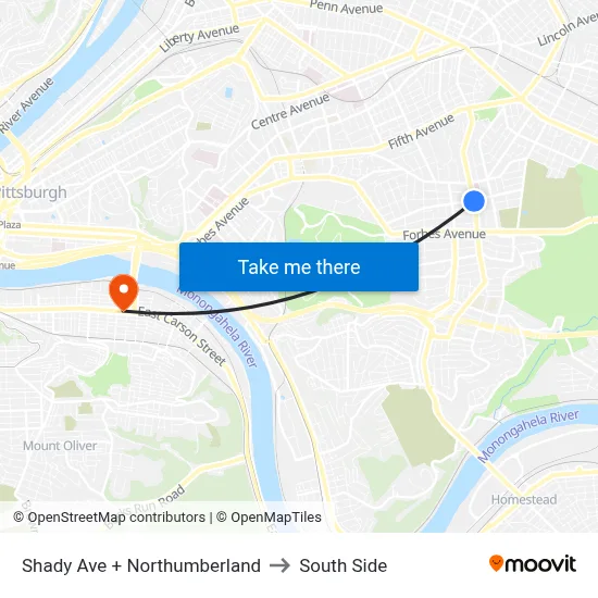 Shady Ave + Northumberland to South Side map