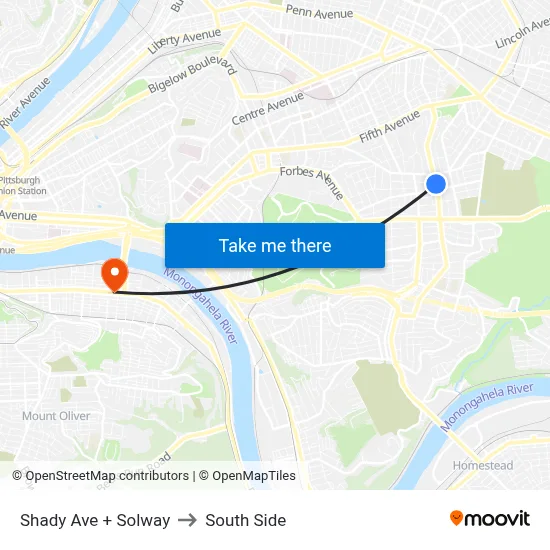Shady Ave + Solway to South Side map