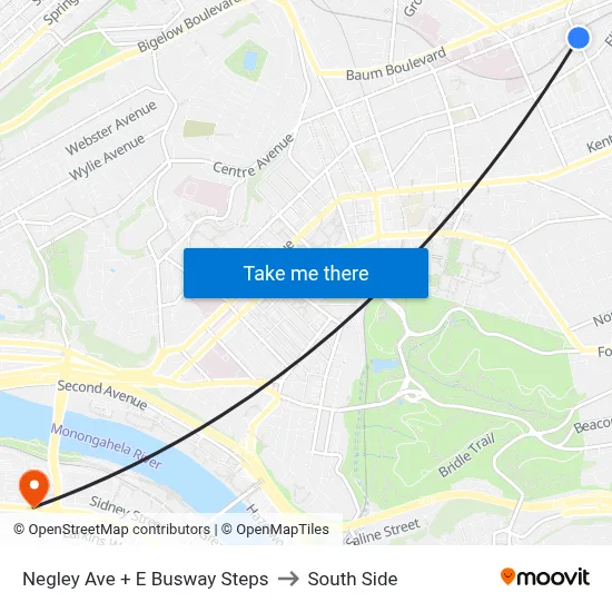 Negley Ave + E Busway Steps to South Side map