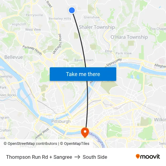 Thompson Run Rd + Sangree to South Side map