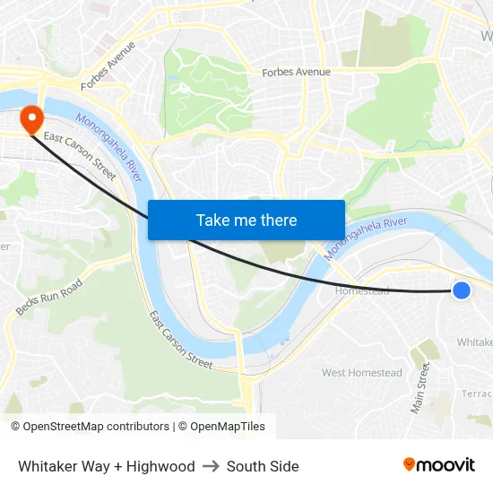 Whitaker Way + Highwood to South Side map