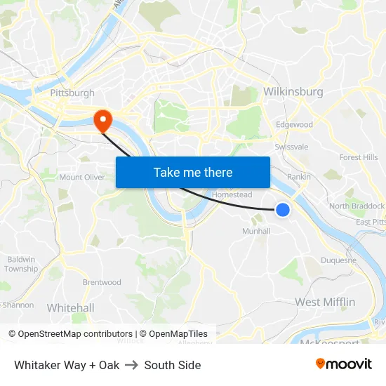 Whitaker Way + Oak to South Side map