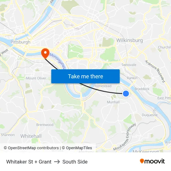 Whitaker St + Grant to South Side map