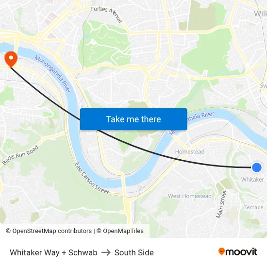 Whitaker Way + Schwab to South Side map