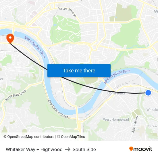 Whitaker Way + Highwood to South Side map
