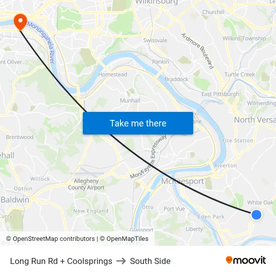 Long Run Rd + Coolsprings to South Side map