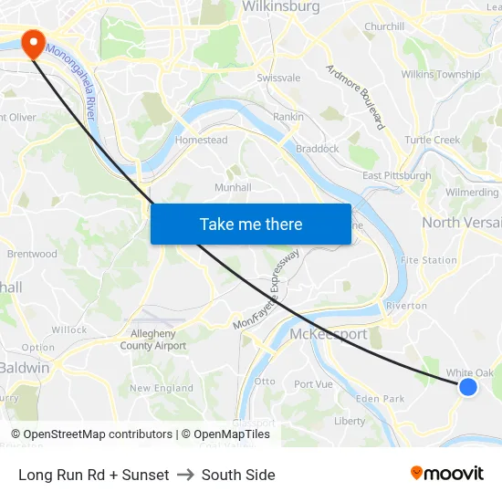 Long Run Rd + Sunset to South Side map