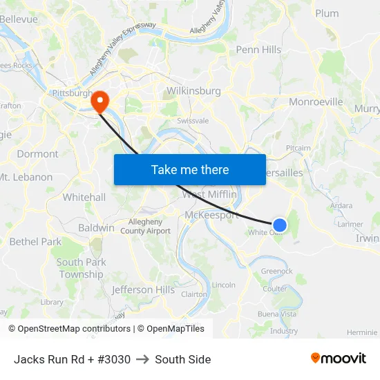 Jacks Run Rd + #3030 to South Side map