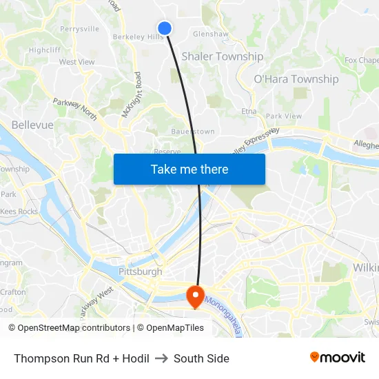 Thompson Run Rd + Hodil to South Side map