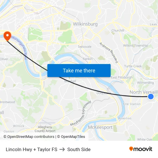 Lincoln Hwy + Taylor FS to South Side map