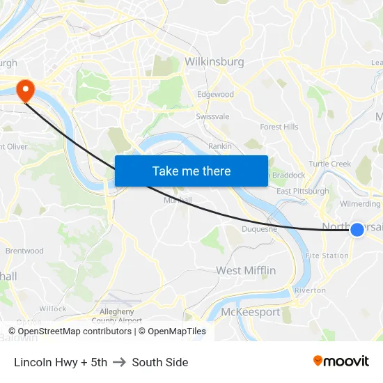 Lincoln Hwy + 5th to South Side map