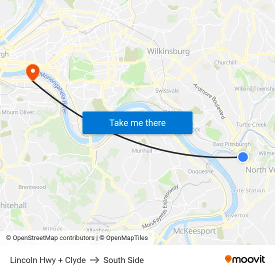 Lincoln Hwy + Clyde to South Side map