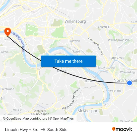 Lincoln Hwy + 3rd to South Side map