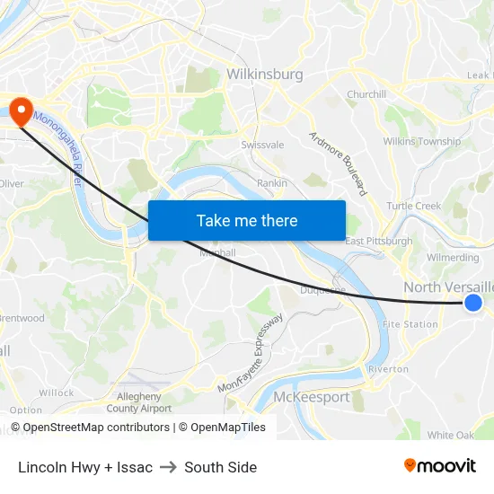 Lincoln Hwy + Issac to South Side map