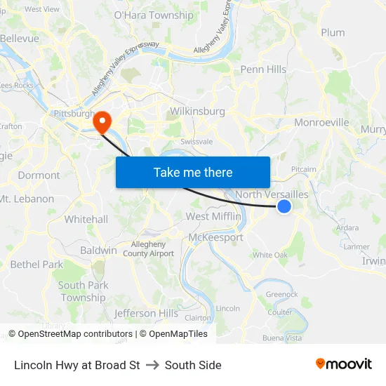 Lincoln Hwy at Broad St to South Side map