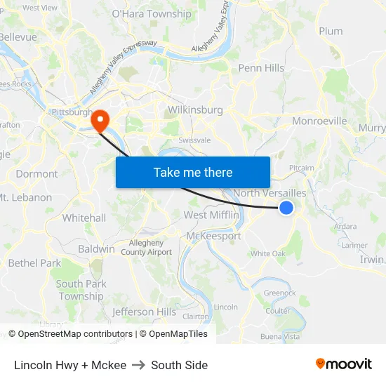 Lincoln Hwy + Mckee to South Side map