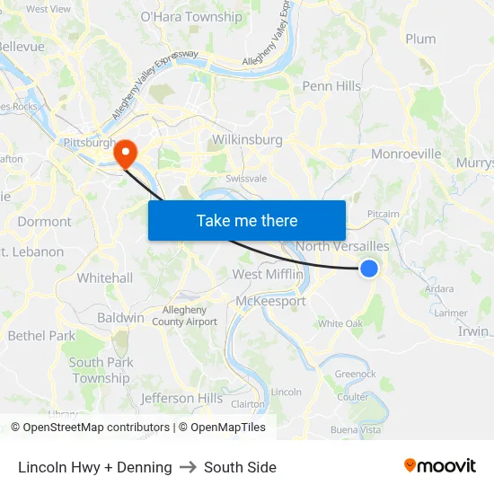 Lincoln Hwy + Denning to South Side map