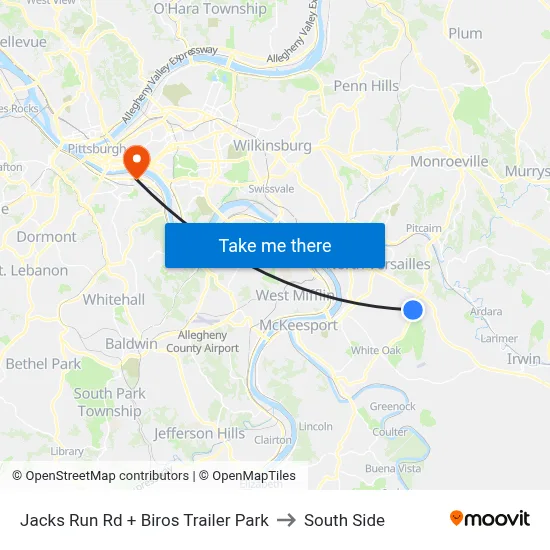 Jacks Run Rd + Biros Trailer Park to South Side map