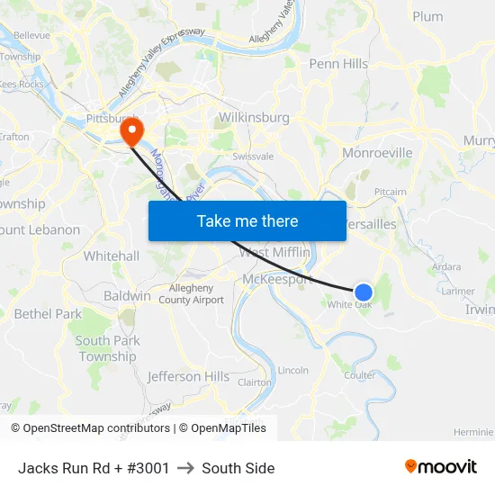 Jacks Run Rd + #3001 to South Side map