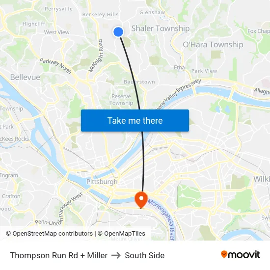 Thompson Run Rd + Miller to South Side map