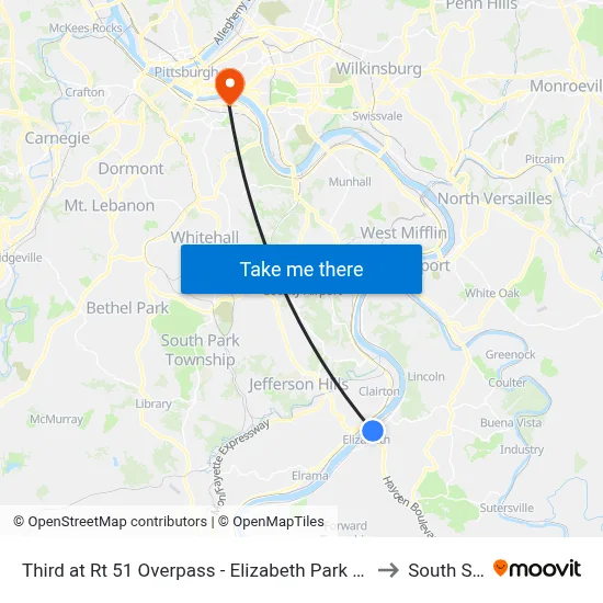 Third at Rt 51 Overpass - Elizabeth Park And Ride to South Side map