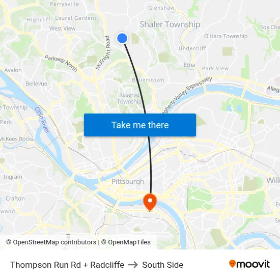 Thompson Run Rd + Radcliffe to South Side map