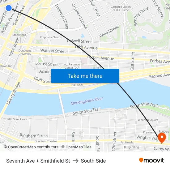 Seventh Ave + Smithfield St to South Side map