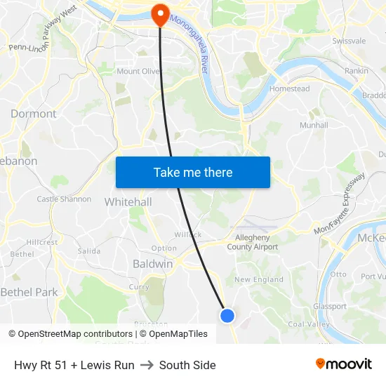 Hwy Rt 51 + Lewis Run to South Side map