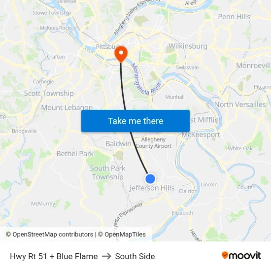 Hwy Rt 51 + Blue Flame to South Side map