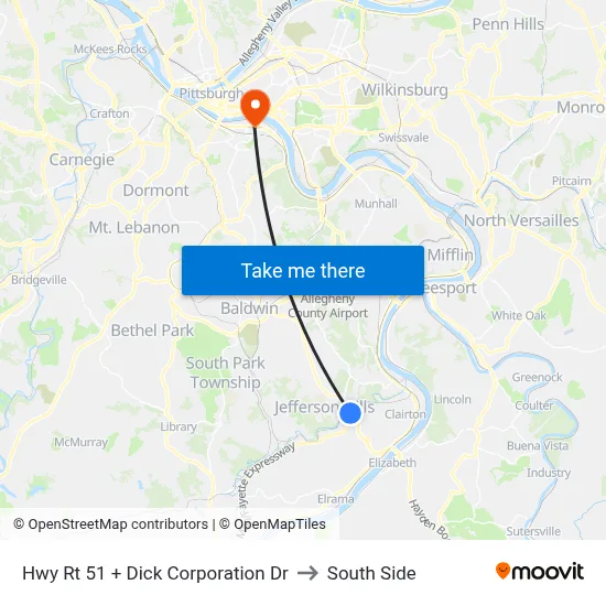 Hwy Rt 51 + Dick Corporation Dr to South Side map