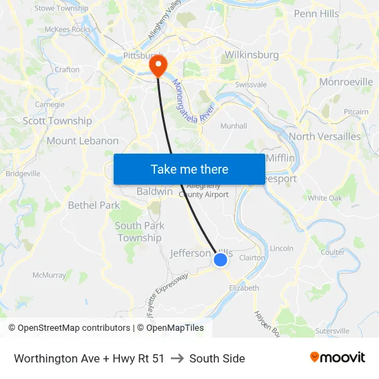 Worthington Ave + Hwy Rt 51 to South Side map
