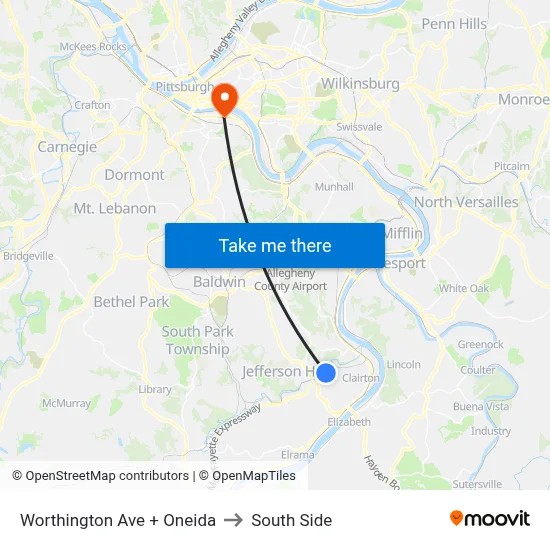 Worthington Ave + Oneida to South Side map