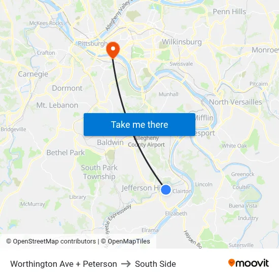Worthington Ave + Peterson to South Side map