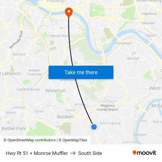Hwy Rt 51 + Monroe Muffler to South Side map