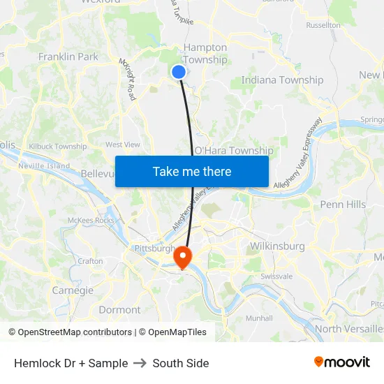 Hemlock Dr + Sample to South Side map